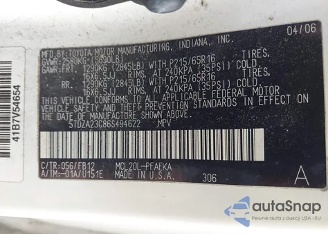2006 Toyota Sienna Ce from USA, damaged, VIN 5TDZA23C86S494622